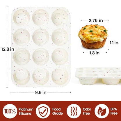 CAKETIME Silicone Muffin Pan, Regular Size Muffin Pan for Baking 12 Cups Non Stick Silicone Cupcake Pan 1 Pack Confetti