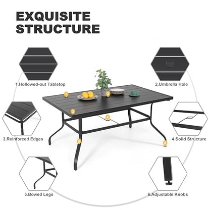 NUU GARDEN 7 Pieces Outdoor Dining Sets, Textilene Swivel Patio Table and Chairs All-Weather Outdoor Furniture Set for Lawn, Backyard, Balcony, Black and Brown