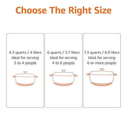 Amazon Basics Enameled Cast Iron Dutch Oven Pot with Lid, Round, Dual Handles, Heavy-Duty, Oven Safe for Baking, Roasting, Stews, 7.3-Quart, Navy
