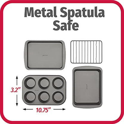 GoodCook 4-Piece Nonstick Steel Toaster Oven Set with Sheet Pan, Rack, Cake Pan, and Muffin Pan, Gray, 4-Piece Set Distributes Heat Evenly, Nonstick Coating, Dishwasher-Safe