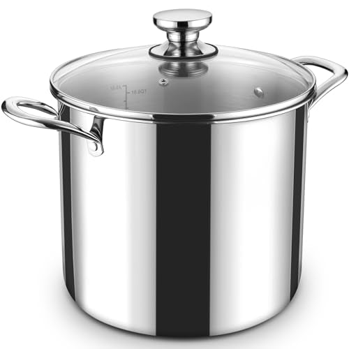 P&P CHEF 12 Quart Tri-Ply Stainless Steel Stockpot, Stock Pot with Visible Lid for Soup Pasta Vegetable, Induction Cooking Pot for All Stoves, Sturdy & Double Handle, Dishwasher Safe