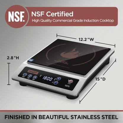 ChangBERT Professional Induction Cooktop, NSF Certified Countertop Burner, Large Coil for Even Heating, Precise Temperature Control, 10 Hours Timer, 1800W Powerful Hot Plate for Home & Commercial Use