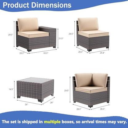 RTDTD 12 PCS Outdoor Patio Furniture Set,Outdoor Sectional Furniture All Weather PE Rattan Wicker Patio Conversation Set with 2 Coffee Tables and 10 Thickened Cushions,Sand