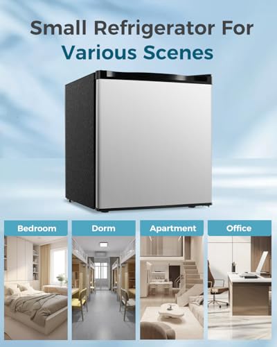 Feelfunn Mini Fridge with Freezer, 1.7 Cu.Ft Small Refrigerator, Silver