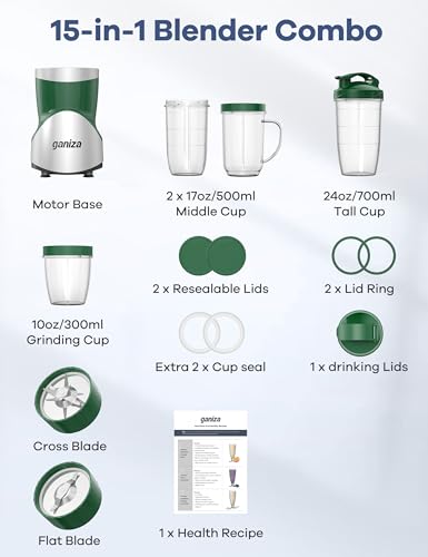 Ganiza Smoothie Blender, 900W Blenders Shakes and Smoothies, Green