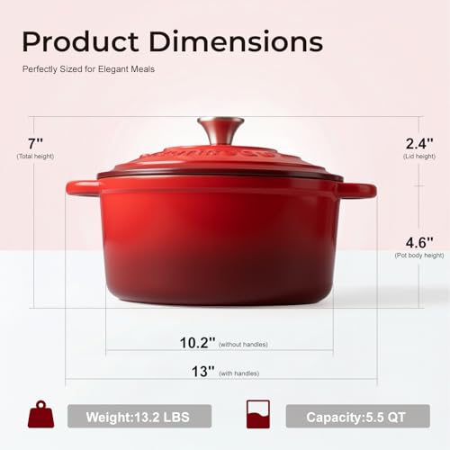 Parmedu 5.5QT Enameled Cast Iron Dutch Oven for Sourdough Bread Baking, Easy Cleaning, Versatile for Stewing, Roasting, Braised Chicken, Soup & More