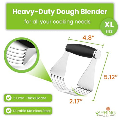 Spring Chef XL Stainless Steel Pastry Cutter Tool for Baking - Heavy Duty Dough Blender - Butter & Dough Cutter Tool with Sharp Blades - Pastry Blender for Easy Mixing - Dishwasher Safe - Black