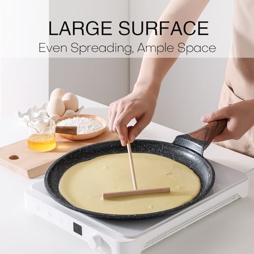 Kordisen Crepe Pan Nonstick, 12 Inch Dosa Pan with Spreader, Granite Coating Comales Para Tortillas Pancake Pan, Flat Bottom for Stove Top, Induction Compatible, PFOA Free