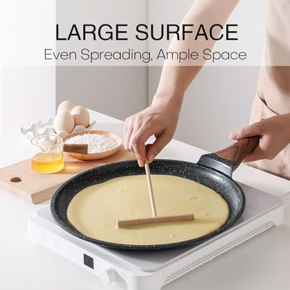 Kordisen Crepe Pan Nonstick, 12 Inch Dosa Pan with Spreader, Granite Coating Comales Para Tortillas Pancake Pan, Flat Bottom for Stove Top, Induction Compatible, PFOA Free