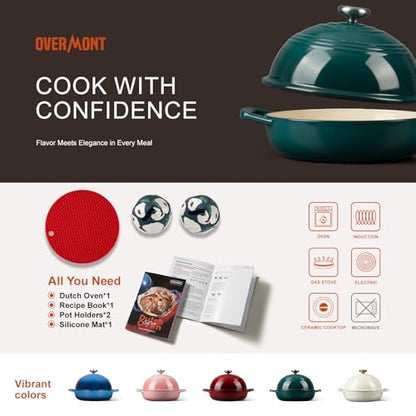 Overmont Enameled Cast Iron Bread Oven - 6QT Bread Dutch Oven for Sourdough Baking - Bread Pot with Dome Lid Cotton Potholders & Cookbook - Multi-Functional Bread Pan For Baking Frying Roasting
