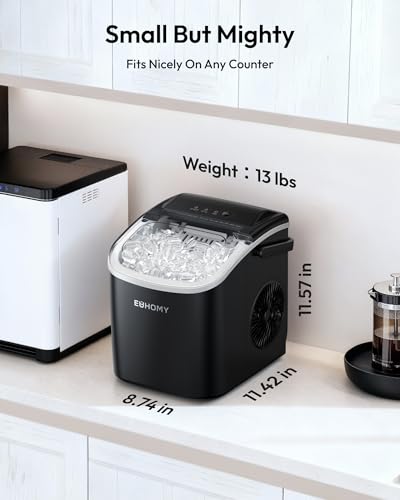 EUHOMY Countertop Ice Maker Machine with Handle, 26lbs in 24Hrs, 9 Ice Cubes Ready in 6 Mins, Auto-Cleaning Portable Ice Maker with Basket and Scoop, for Home/Kitchen/Camping/RV. (Black)