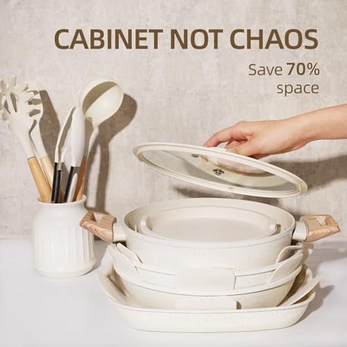 BECIGAR 23PCS Ceramic Pots and Pans Set,Nonstick, Removable Handle Pots and Pans Set, Stackable Pan Set, Ceramic Nonstick Pan Non Stick for Easy Cooking