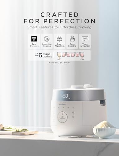 CUCKOO Twin Pressure Rice Cooker 6-Cup Uncooked / 12-Cup Cooked with Induction Heating Technology, 20 Menu Modes with Voice Guide, Versatile Rice Maker Multi-Cooker & Pressure Cooker (CRP-LHTR0609FW)