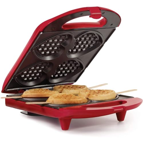 Holstein Housewares 4-Section Heart Shaped Waffle Maker, Non-Stick Waffle Iron, Mini Waffle Maker for Kids, Non-Toxic Coating, Easy to Clean, Makes 4 Heart-Shaped Waffles in Minutes, Red