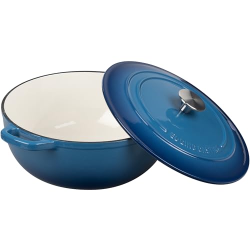EDGING CASTING Enameled Cast Iron Dutch Oven Pot with Lid for Sourdough Bread Baking, Bread Dutch Ovens, Cooking Pots, 5 Quart, Lake Blue