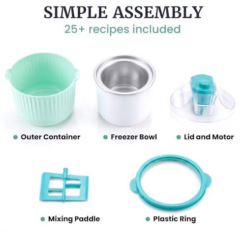 Elite Gourmet EIM1750 Self-Churning Electric 1Qt. Ice Cream Maker, Homemade Ice Cream, Gelato, Sorbet & Frozen Yogurt in Under 20 Minutes, No Ice or Salt Needed, 25+ Recipes Included, Mint