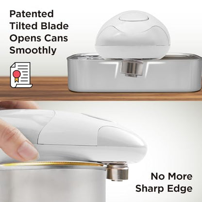 Kitchen Mama Auto Electric Can Opener: Open Your Cans with A Simple Press of Button - Automatic, Hands Free, Smooth Edge, Food-Safe, Battery Operated, YES YOU CAN (White)