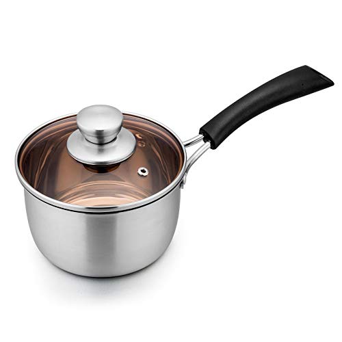 TeamFar 1 Quart Saucepan, Stainless Steel Saucepan with Lid, Small Sauce Pot Milk Pan Cookware for Home Cooking, Non Toxic & Healthy, Easy Clean & Dishwasher Safe