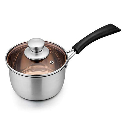TeamFar 1 Quart Saucepan, Stainless Steel Saucepan with Lid, Small Sauce Pot Milk Pan Cookware for Home Cooking, Non Toxic & Healthy, Easy Clean & Dishwasher Safe