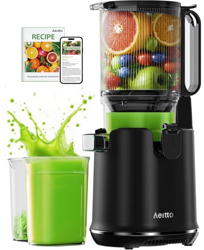 Aeitto Juicer Machines - 5.3" Large Mouth Feed Chute For Fruits & Vegetable & Leafy Greens Juice Press - Cold Press Juicer Machines With Self Feeding & Hands-Free - Juicer Easy to Clean & Assemble
