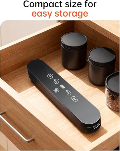 Vacuum Sealer Machine, 75kPa Suction Power, Compact Vacuum Sealer for Food, 4-in-1 Food Sealer, Digital Timer, Moist/Dry, Pulse, Seal Modes, with 20 Vacuum Bags, Black