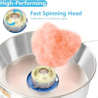 Cotton Candy Machine Commercial, 20" Electric Cotton Candy Maker, 1080W Candy Floss Maker with Sugar Scoop and Lights Music, Perfect for Family Party Amusement Park Carnival