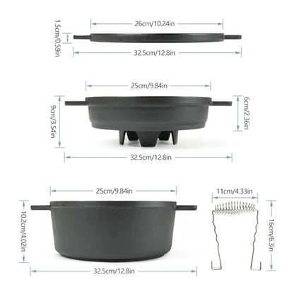 HAWOK 5 piece Stove Set, Pre-Seasoned Cast Iron Charcoal Grill Stove with 4QT Dutch Oven, with Multipurpose Lid, Five-Leg Buffet Tray, Multipurpose BBQ Stove Set