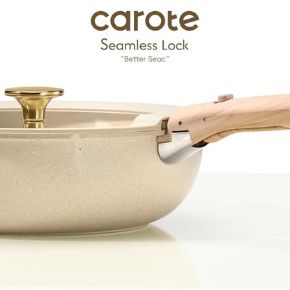 CAROTE 22PCS Pots and Pans set Non Stick, Ceramic Cookware Set, RV Kitchen Cooking Set Removable Handles, Oven Safe, Induction Coolware, Non-toxic Kitchen Cooking Set, PFAS and PFOA Free