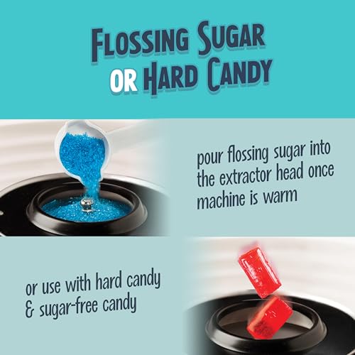 Nostalgia Vintage Hard and Sugar Free Candy Countertop Cotton Candy Maker, Includes 2 Reusable Cones And Sugar Scoop – Aqua
