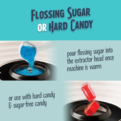 Nostalgia Vintage Hard and Sugar Free Candy Countertop Cotton Candy Maker, Includes 2 Reusable Cones And Sugar Scoop – Aqua