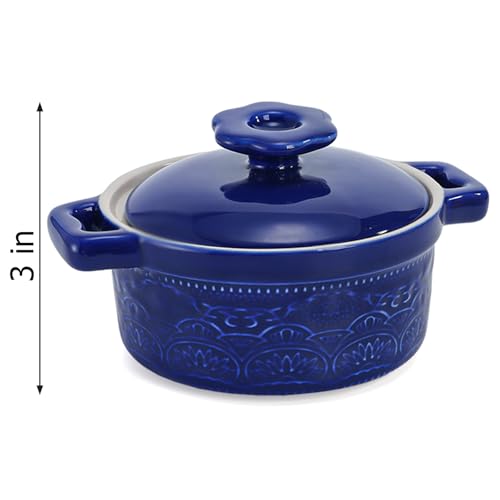 Hacaroa Set of 6 Mini Cocotte with Lid, 8 Oz Ceramic Ramekins with Handles, Small Casserole Dishes Individual Serving Pot for Baking, Soufflé, Soup, Cobbler, Oven Safe, 6 Colors