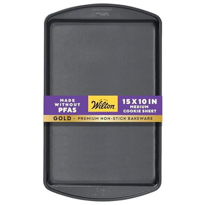 Wilton Gold Premium Non-Stick Warp-Resistant Bakeware, Made without PFAs, Medium Cookie Sheet, 15.25 x 10.25 in, Packaging May Vary