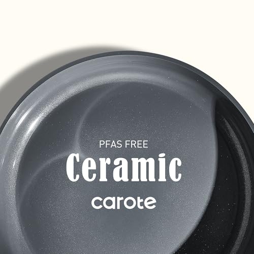 CAROTE Ceramic Cookwar Set, Pots and Pan Set Non Stick 16 Piece, Cookware Set Kitchen Cooking Set Non Toxic, PFAS PTFE Free, Blue