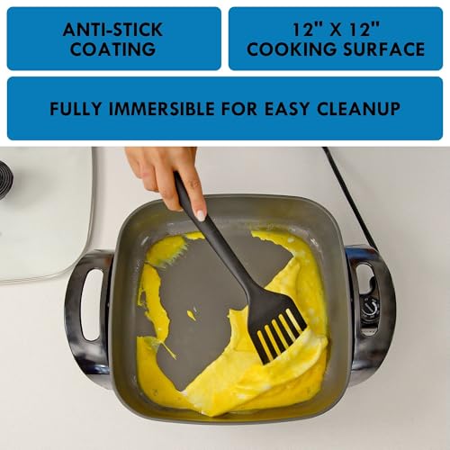 Kenmore Non-Stick Electric Skillet with Removable Drip Tray, Black, 10" x 18" Cooking Surface, Compact Countertop Cooking, Grill, Saute, Fry