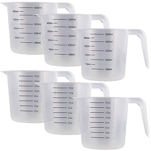 U.S. Kitchen Supply Plastic Measuring Cups with Handles - 16 oz (500 ml) Liquid Measuring Cup Set of 6 - Clear Microwave Safe Kitchen Cups - Measure in mL or Ounces, Measurement Cup for Cooking