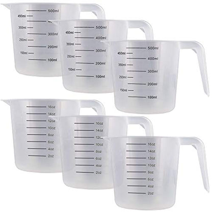 U.S. Kitchen Supply Plastic Measuring Cups with Handles - 16 oz (500 ml) Liquid Measuring Cup Set of 6 - Clear Microwave Safe Kitchen Cups - Measure in mL or Ounces, Measurement Cup for Cooking