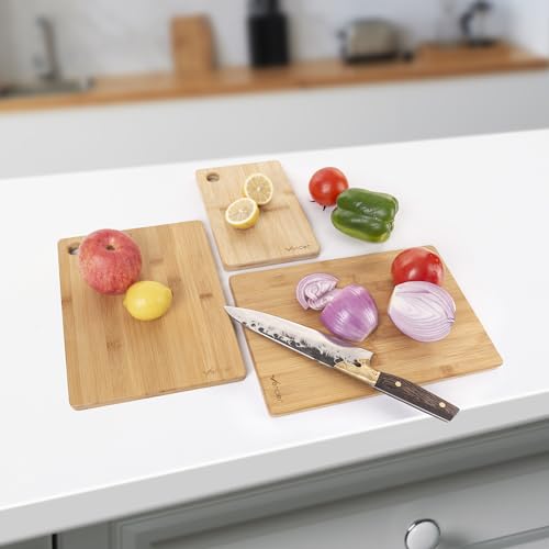 Vencier Thick Wooden Cutting Boards Set - Perfect for Meat Carving, Vegetable and Bread Cutting - Bamboo Chopping Board Ensemble (3pc Set)