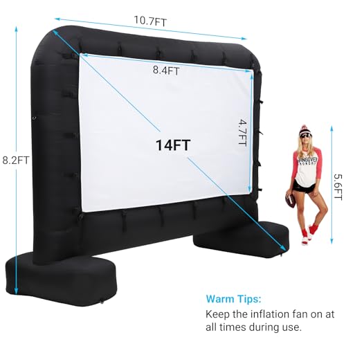 14Ft Inflatable Movie Projector Screen, Outdoor Backyard Theater Screen with Quiet Air Blower for Front/Rear Projection, Easy Setup Portable Projection Screen for Garden Parties, Movie Nights, Camping