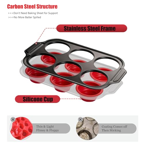 Silicone Muffin Pan, 6-Cup Nonstick Silicone Muffin Pans for Baking, Food-Grade Cupcake Pan for Oven, Microwave, Dishwasher Safe, BPA-Free Silicone Baking Mold for Muffins, Cupcakes, Egg Muffins