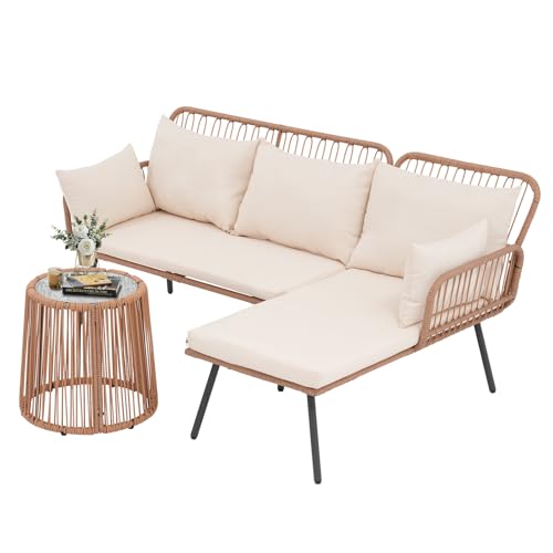 Verano Garden Patio Furniture Set, 3 Piece Wicker Conversation Sofa Set