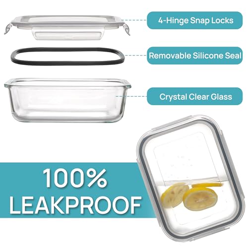 Vtopmart 5Pack 22oz Glass Storage Containers with Lids, Glass Meal Prep Food Container Sets with Snap Airtight Lids for Microwave, Oven, Freezer and Dishwasher, Grey