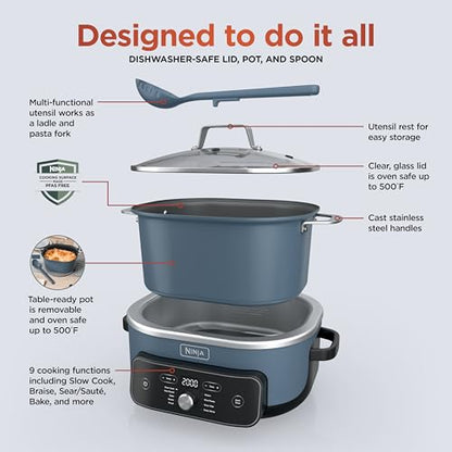 Ninja MC2001 PossibleCooker PRO Plus, 8.5-QT Multicooker, 9 Functions, Slow Cook, Sear, Sauté, Proof, Pasta/Rice, Replace 16 Kitchen Tools, Oven-Safe Ceramic Pot, 1400-Watt, Blue (2026 Release)