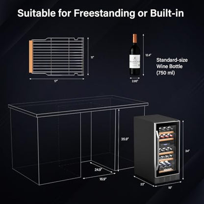 ROVSUN 15 Inch Dual Zone Wine Fridge, 26 Bottle Wine Cooler Refrigerator