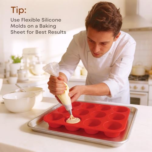 Ruinovate Silicone Muffin Pans for Baking Nonstick 2 Pcs, 12 Cup Regular Cupcake Pan, Food-Grade Silicone Baking Molds for Cupcakes, Egg Bites, Freezer, Red