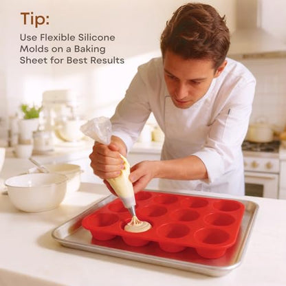 Ruinovate Silicone Muffin Pans for Baking Nonstick 2 Pcs, 12 Cup Regular Cupcake Pan, Food-Grade Silicone Baking Molds for Cupcakes, Egg Bites, Freezer, Red