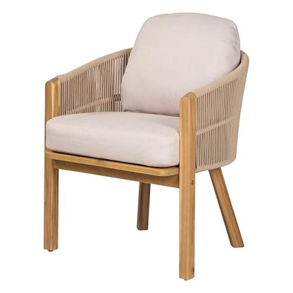 Christopher Knight Home Grotta 9 Piece Outdoor Dining Set, Acacia Wood Patio Dining Table Set with 8 Rope Weave Chairs Beige Cushions Rectangular Outdoor Furniture Set for Garden Patio Backyard