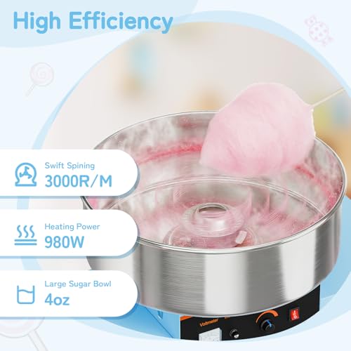 ROVSUN 21 Inch Cotton Candy Machine Cart, Commercial Cotton Candy Maker Machine Candy Floss Machine w/Stainless Steel Bowl, Sugar Scoop and Large Storage Drawer for Home Party Carnival, Blue