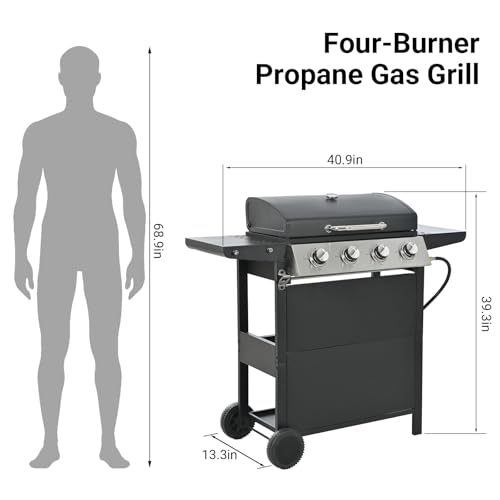 Endark 4-burner | 34,000 BTU all-purpose cast iron bbq grill | Perfect for outdoor cooking, garden, poolside, tailgating and hiking | great for roasting, searing, kebabs