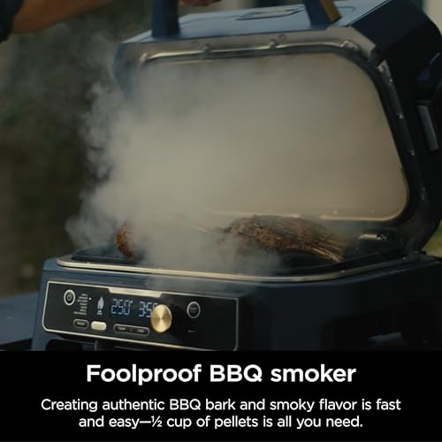 Ninja Woodfire Pro Connect XL Outdoor Grill & Smoker | Bluetooth, App Enabled | 7-in-1 Grill, BBQ Smoker, Outdoor Air Fryer | Woodfire Technology | Built-In Thermometer | Black & Gold | OG951BK1