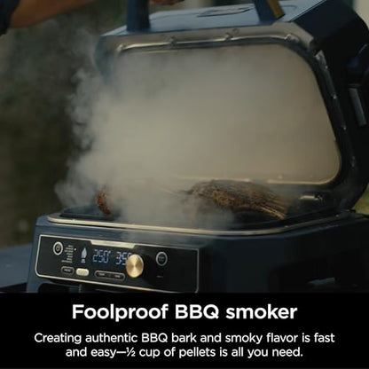 Ninja Woodfire Pro Connect XL Outdoor Grill & Smoker | Bluetooth, App Enabled | 7-in-1 Grill, BBQ Smoker, Outdoor Air Fryer | Woodfire Technology | Built-In Thermometer | Black & Gold | OG951BK1